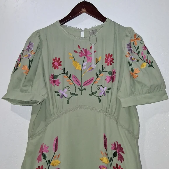 NWT ASOS Embroidered Green Tea Party Dress - Picture 7 of 11
